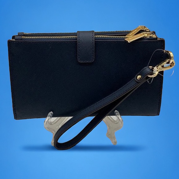 Michael Kors Jet Set Travel LG Double Zip Saffiano Leather Wristlet in Navy - Picture 7 of 11